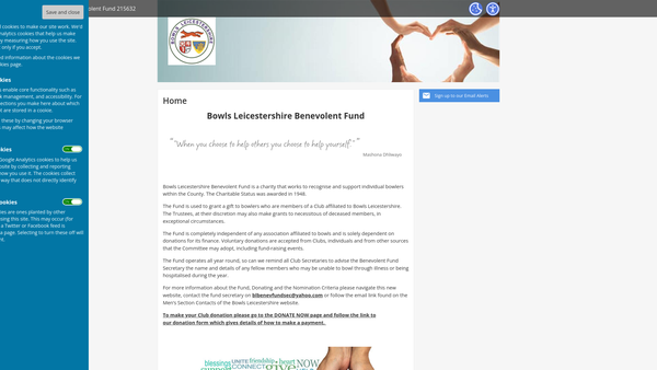Screenshot of the Bowls Leicestershire Benevolent Fund website