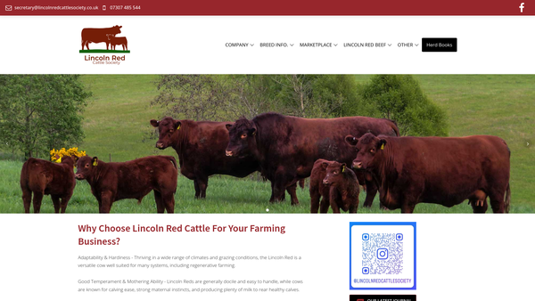 Screenshot of the The Lincoln Red Cattle Society website