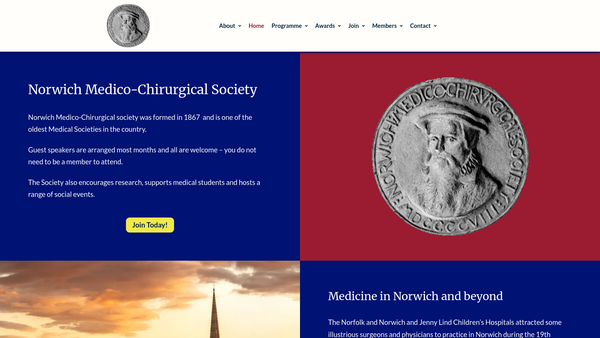 Screenshot of the Norwich Medico-Chirurgical Society website
