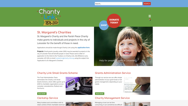 Screenshot of the Parish Piece Charity website