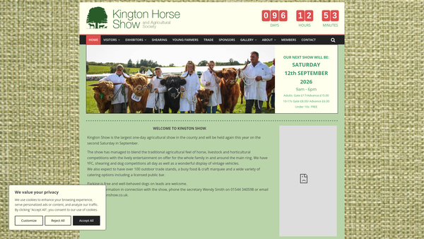 Screenshot of the Kington Horse Show And Agricultural Society website