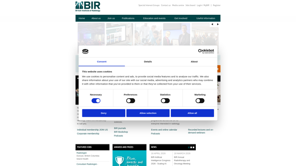 Screenshot of the The British Institute Of Radiology website