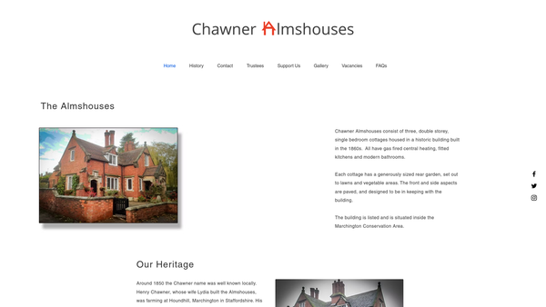 Screenshot of the Chawner Almshouses website