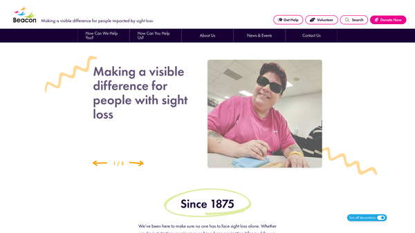 Screenshot of the Beacon Centre For The Blind website