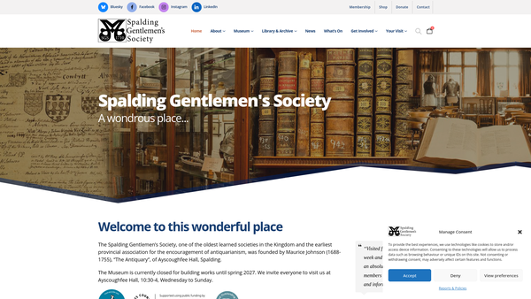 Screenshot of the Spalding Gentlemen's Society website