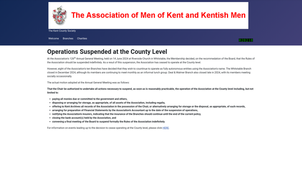 Screenshot of the Association Of Men Of Kent And Kentish Men Benevolent Fund website
