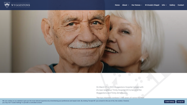 Screenshot of the Wyggestons and Trinity Almshouses website