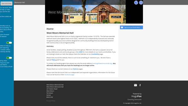 Screenshot of the West Moors Memorial Hall website