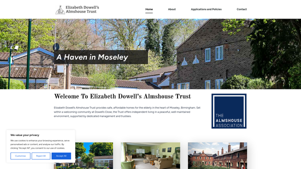 Screenshot of the Elizabeth Dowell's Trust website