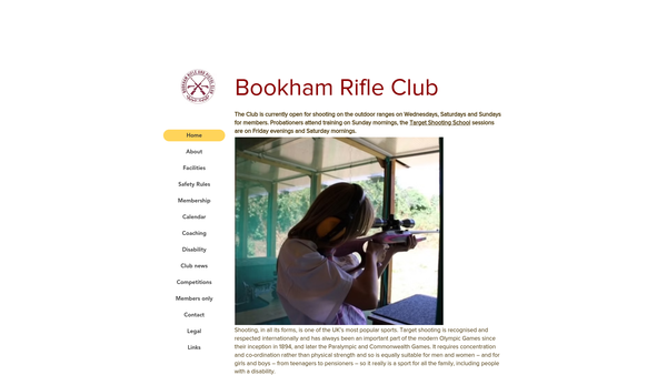 Screenshot of the Bookham Rifle Club website