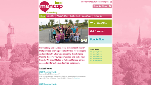 Screenshot of the Shrewsbury Mencap website