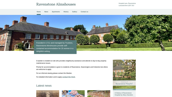 Screenshot of the Ravenstone Hospital Almshouse Charity website
