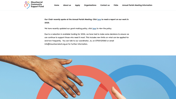 Screenshot of the Mountsorrel Relief In Need Charity website