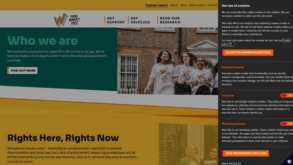 Screenshot of the YWCA England & Wales website