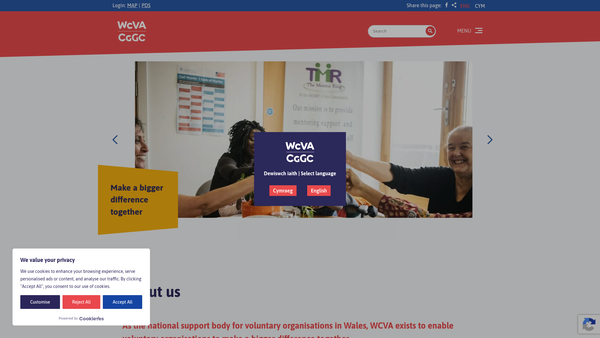 Screenshot of the Wales Council For Voluntary Action website