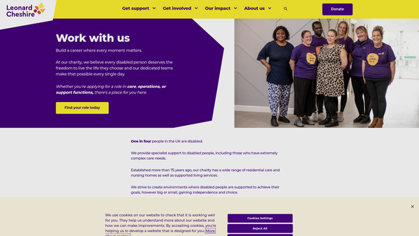 Screenshot of the Leonard Cheshire Disability website