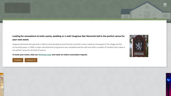 Screenshot of the Seagrave War Memorial Hall website