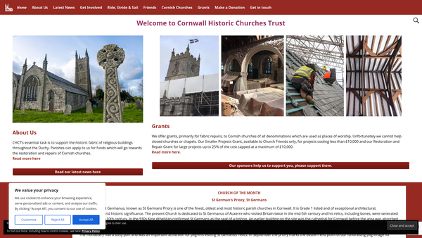 Screenshot of the Cornwall Historic Churches Trust website
