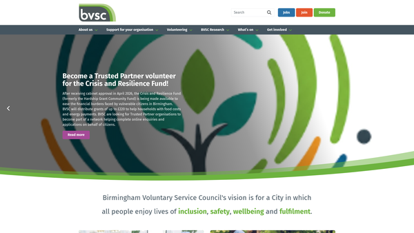 Screenshot of the Birmingham Voluntary Service Council website
