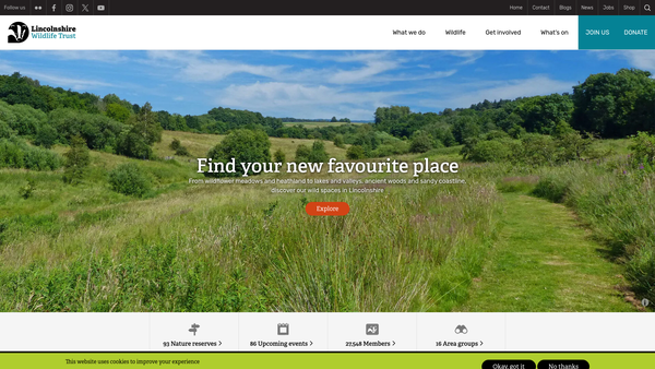 Screenshot of the Lincolnshire Wildlife Trust website