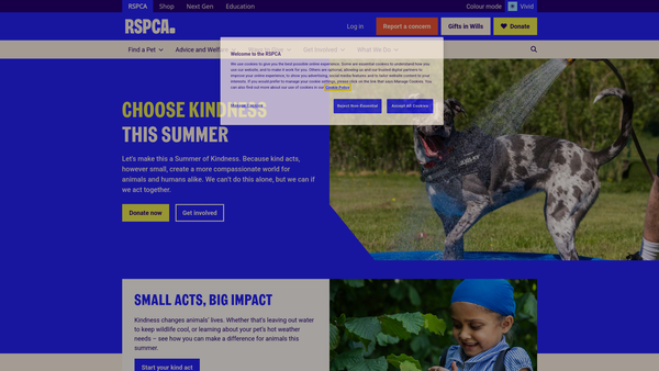 Screenshot of the Royal Society For The Prevention Of Cruelty To Animals website