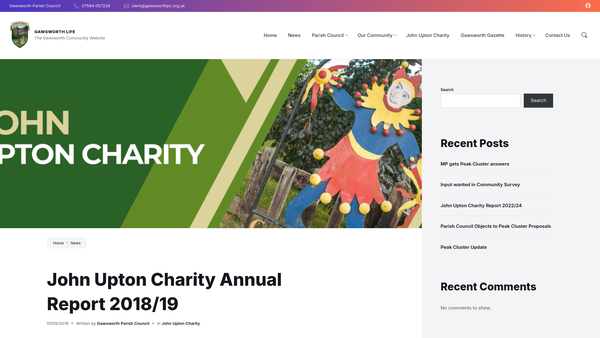 Screenshot of the The John Upton Charity website