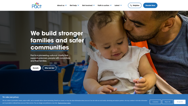 Screenshot of the Prison Advice And Care Trust (Pact) website