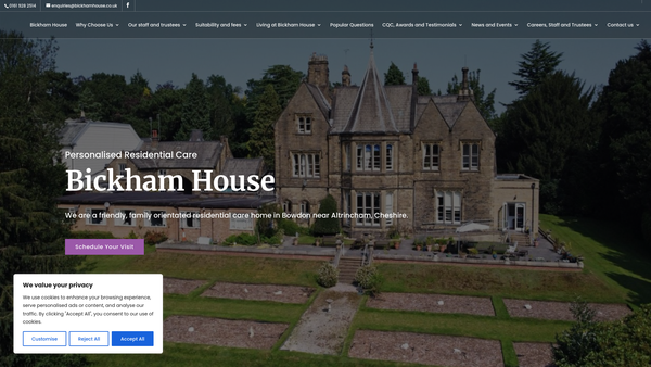 Screenshot of the The Bickham Home website