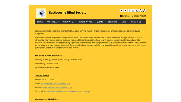 Screenshot of the Eastbourne Blind Society website