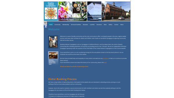 Screenshot of the Reading Hebrew Congregation website