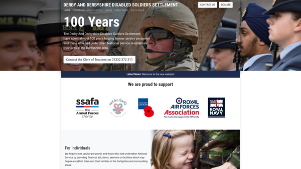 Screenshot of the Derby And Derbyshire Disabled Soldiers Settlement website