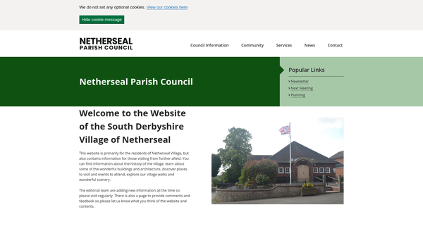 Screenshot of the Netherseal Village Hall website