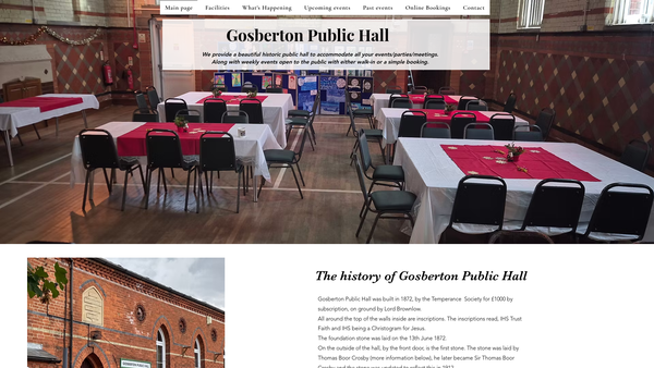 Screenshot of the Gosberton Public Hall website