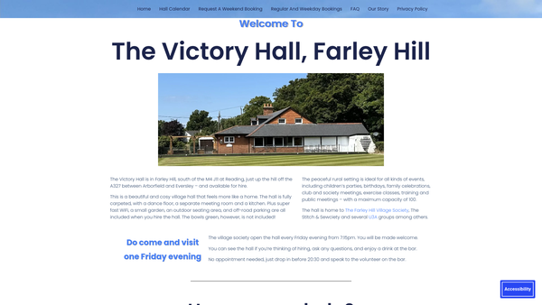 Screenshot of the The Victory Hall website