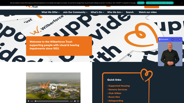 Screenshot of the Wilberforce Home For The Blind website