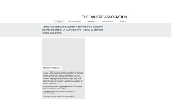 Screenshot of the The Rahere Association website