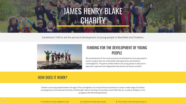 Screenshot of the James Henry Blake's Charity website