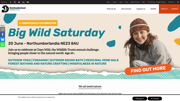Screenshot of the Northumberland Wildlife Trust Limited website
