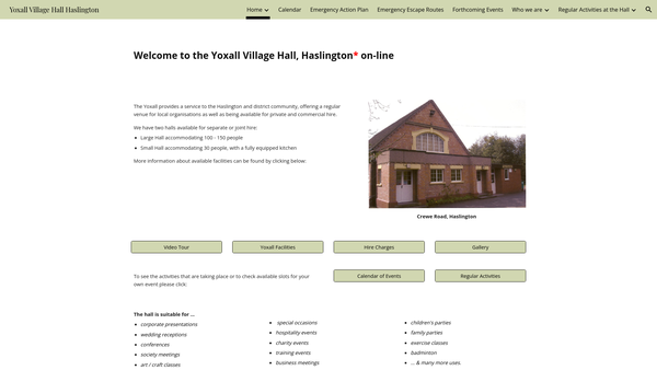 Screenshot of the Yoxall Haslington Village Institute website