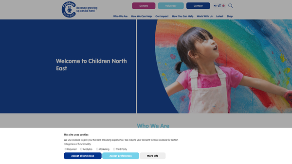 Screenshot of the Children North East website