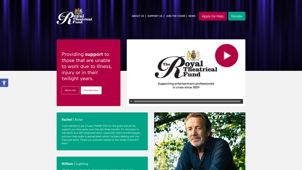 Screenshot of the The Royal Theatrical Fund website