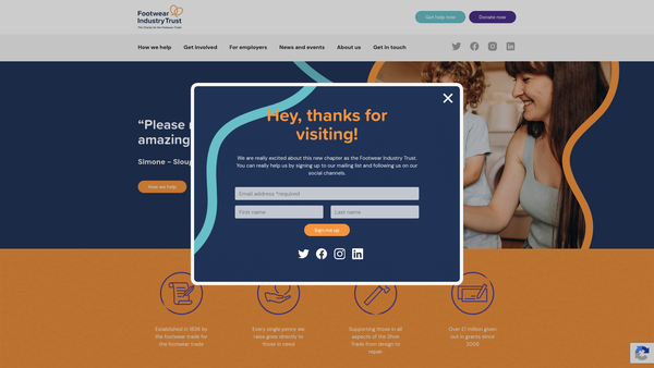 Screenshot of the The Footwear Benevolent Society website