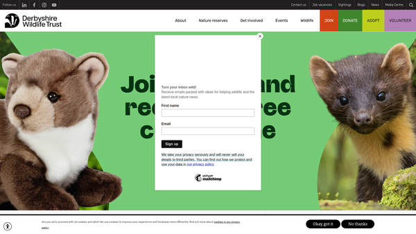 Screenshot of the Derbyshire Wildlife Trust Limited website