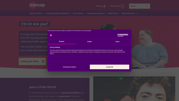 Screenshot of the Royal Mencap Society website