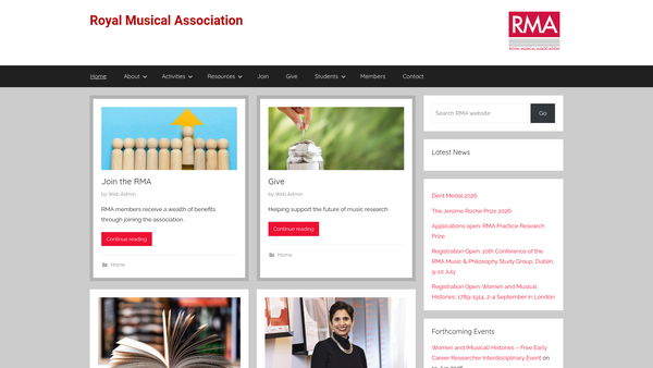 Screenshot of the The Royal Musical Association website