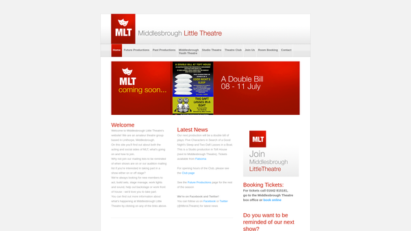 Screenshot of the Middlesbrough Little Theatre Limited website