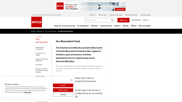 Screenshot of the The Chartered Certified Accountants' Benevolent Fund website