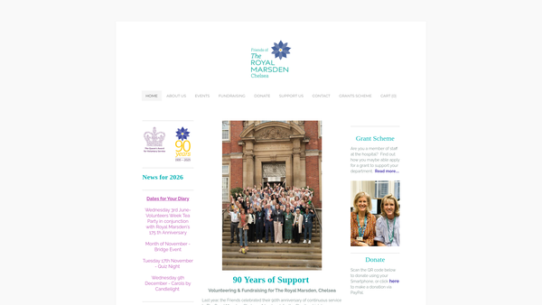 Screenshot of the Friends Of The Royal Marsden, Chelsea website