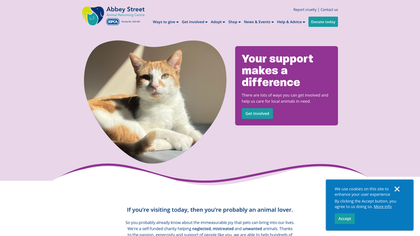 Screenshot of the Royal Society For The Prevention Of Cruelty To Animals Derby And District Branch website
