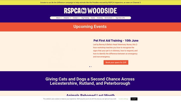 Screenshot of the RSPCA Leicestershire, Peterborough and Rutland Branch website